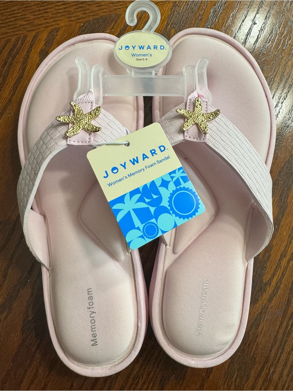 Joyward Women's Pink Memory Foam Sandals with Gold Starfish Accent